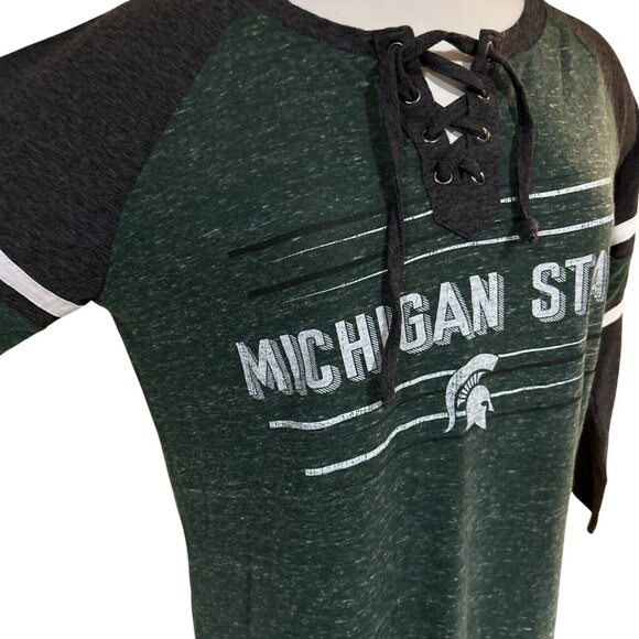 Michigan State Spartans Colosseum GREEN Henley Lace M Shirt Womens New - Picture 3 of 6